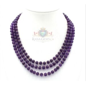 Three Layer Amethyst Necklace with Gold Beads