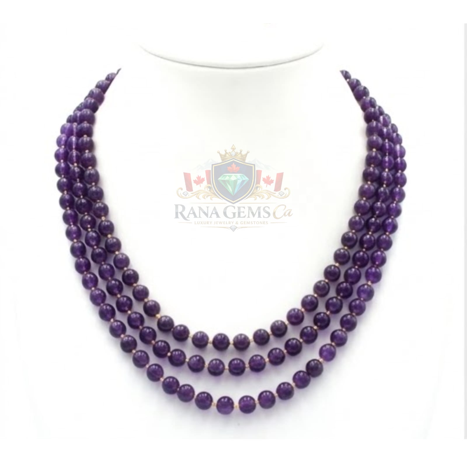 Three Layer Amethyst Necklace with Gold Beads