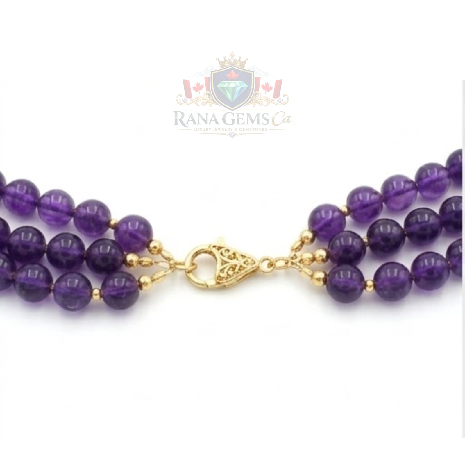 Three Layer Amethyst Necklace with Gold Beads
