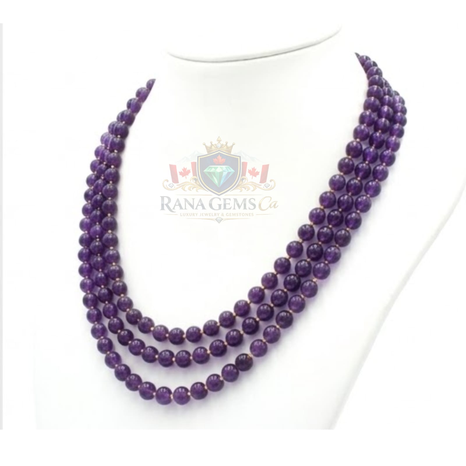 Three Layer Amethyst Necklace with Gold Beads
