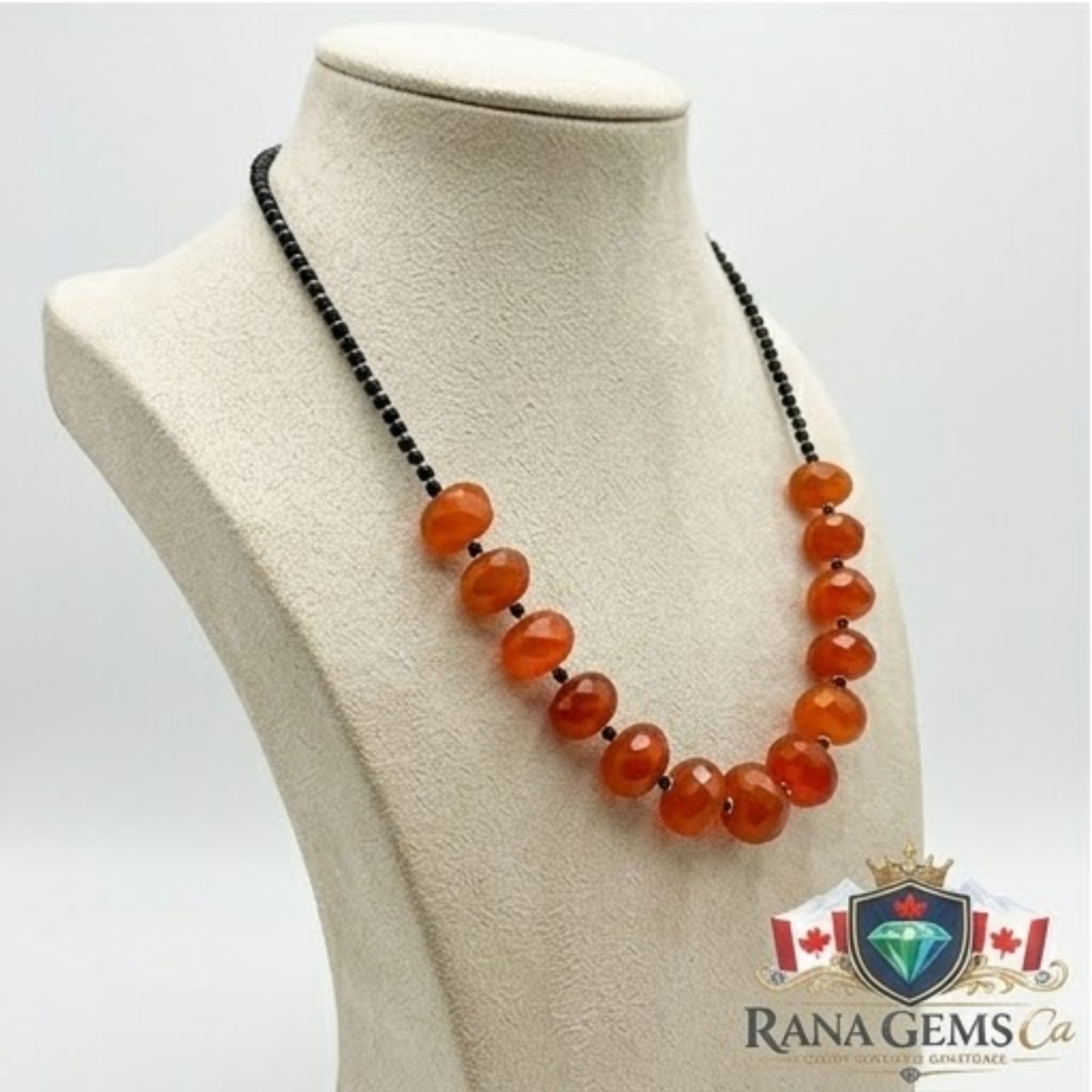 Flat Carnelian Necklace with Spinel
