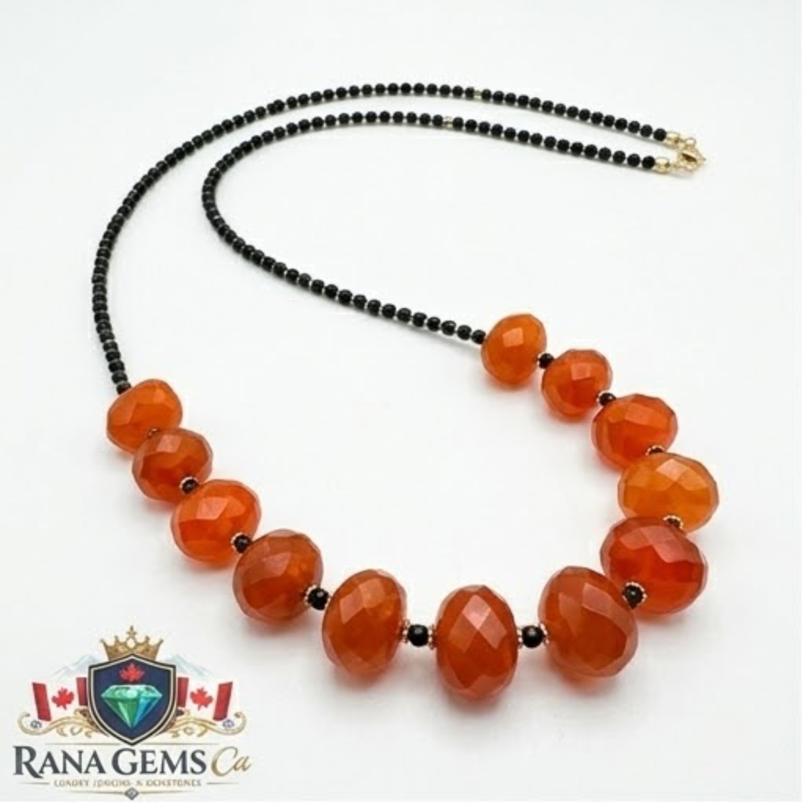 Flat Carnelian Necklace with Spinel