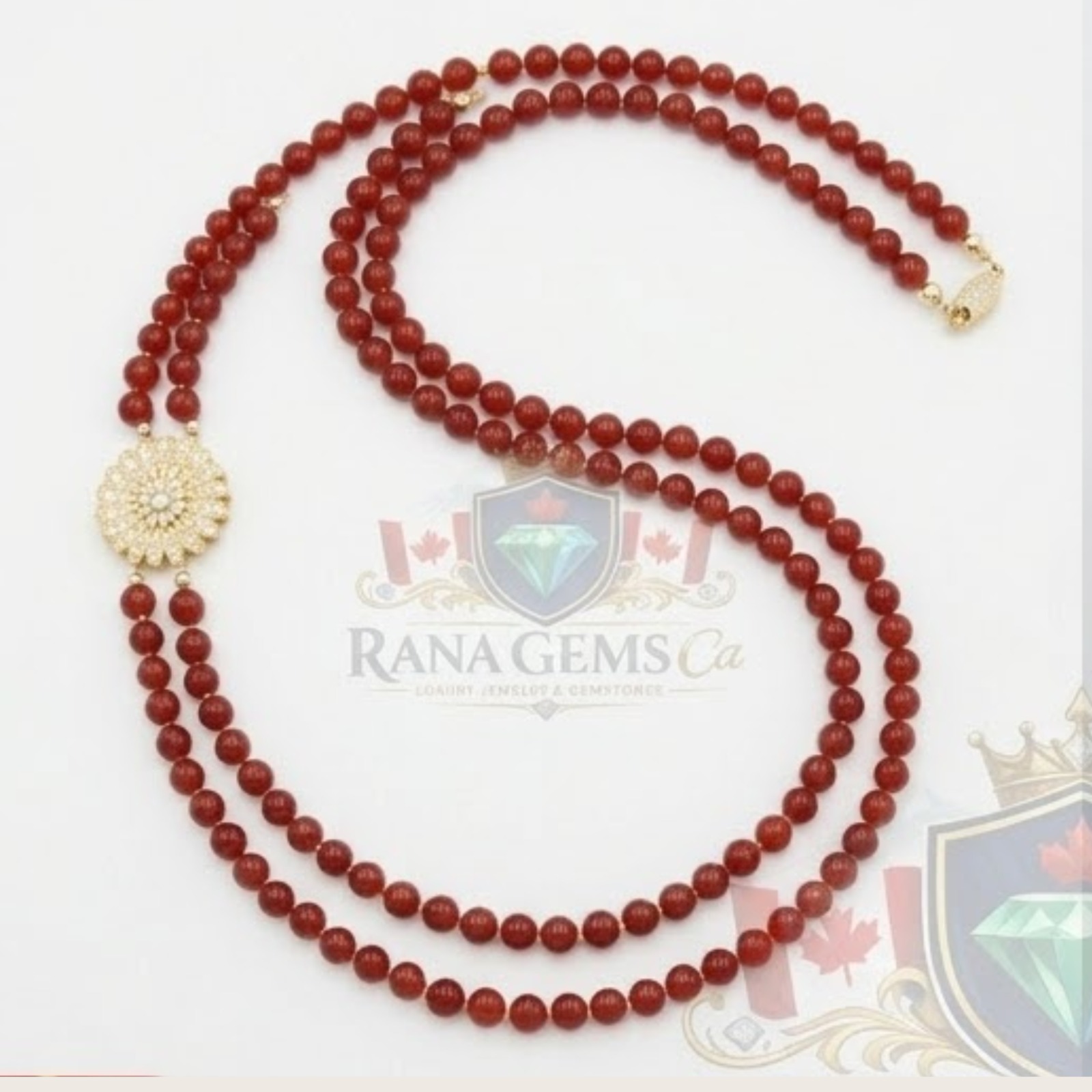 Two Line Carnelian Necklace with Side Pendant and FREE Earrings