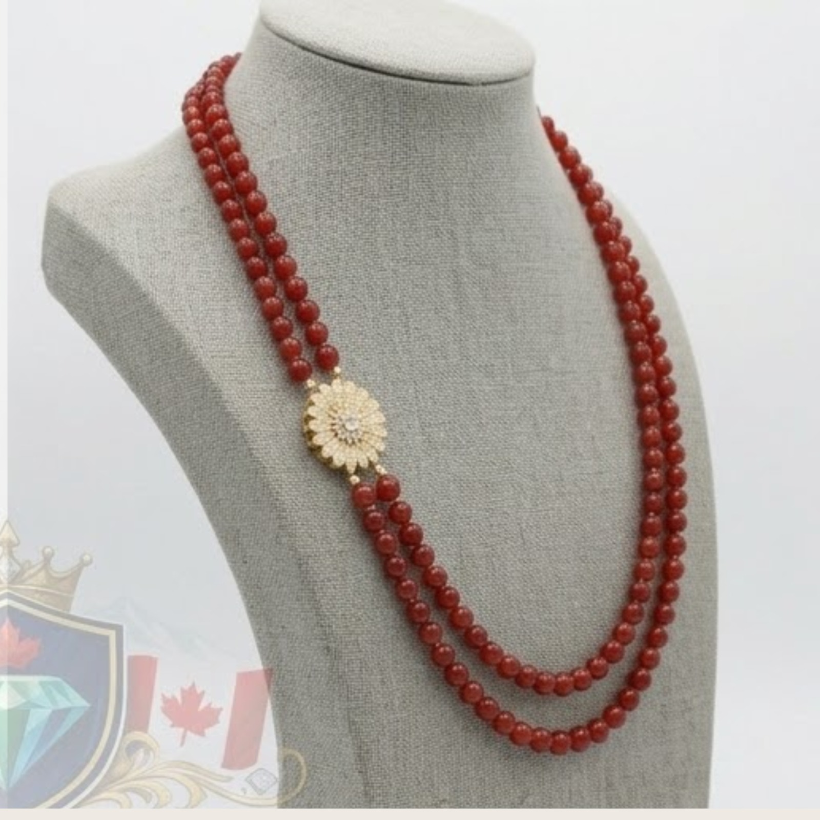 Two Line Carnelian Necklace with Side Pendant and FREE Earrings