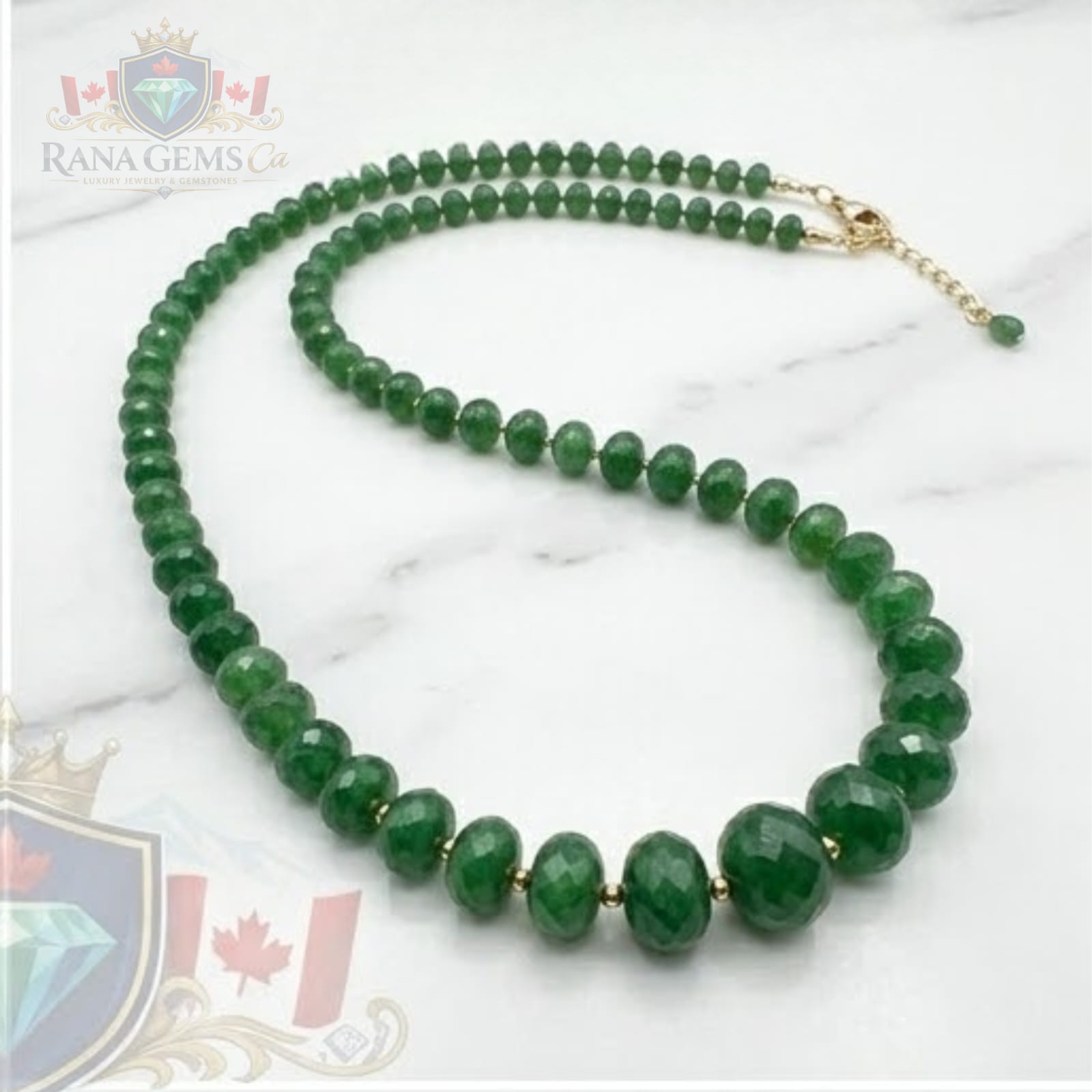 Faceted Emerald Necklace with Gold Beads
