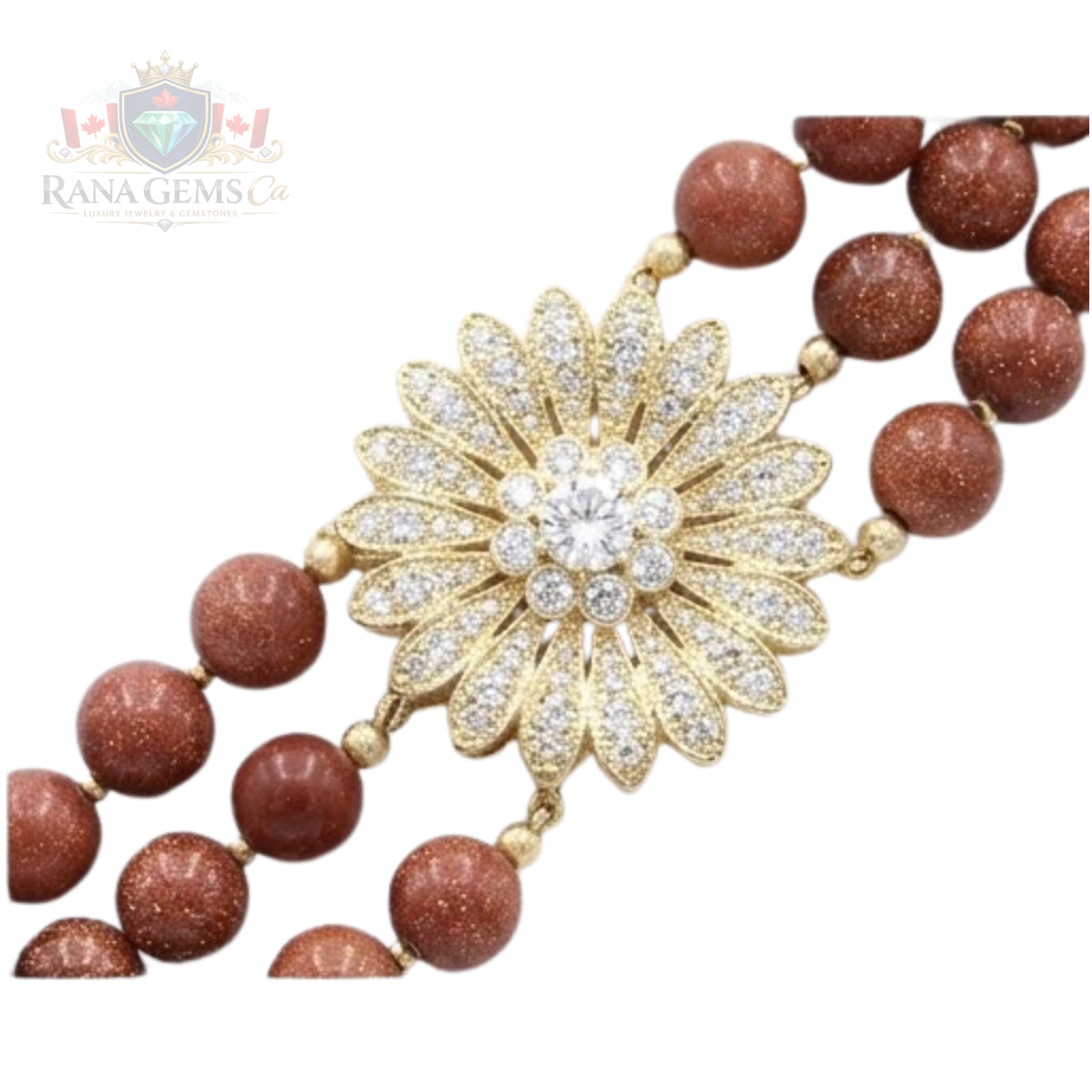 Three Line Goldstone Necklace with Side Pendant and FREE Earrings