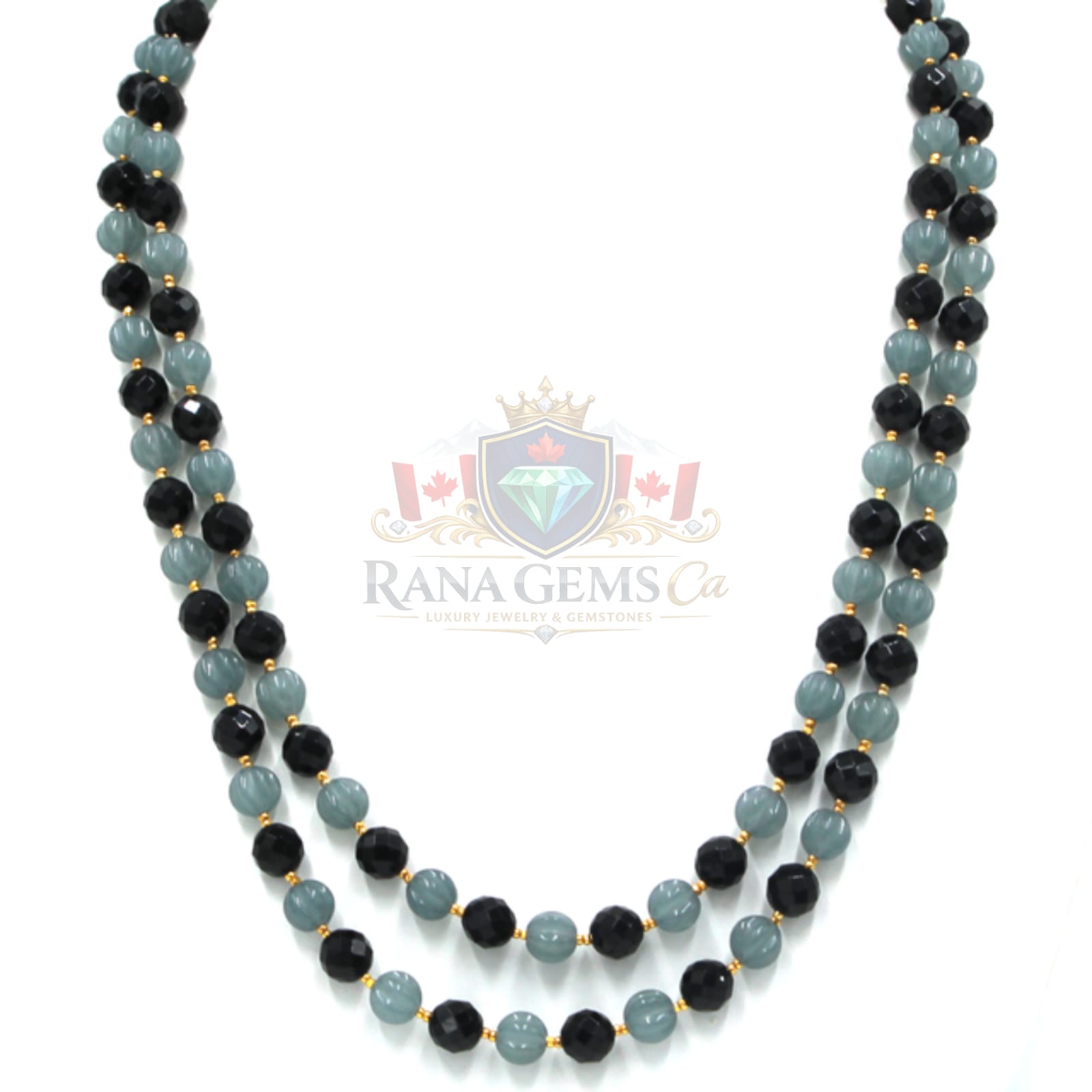 Onyx and Grey Pumpkin Malai Jade Necklace