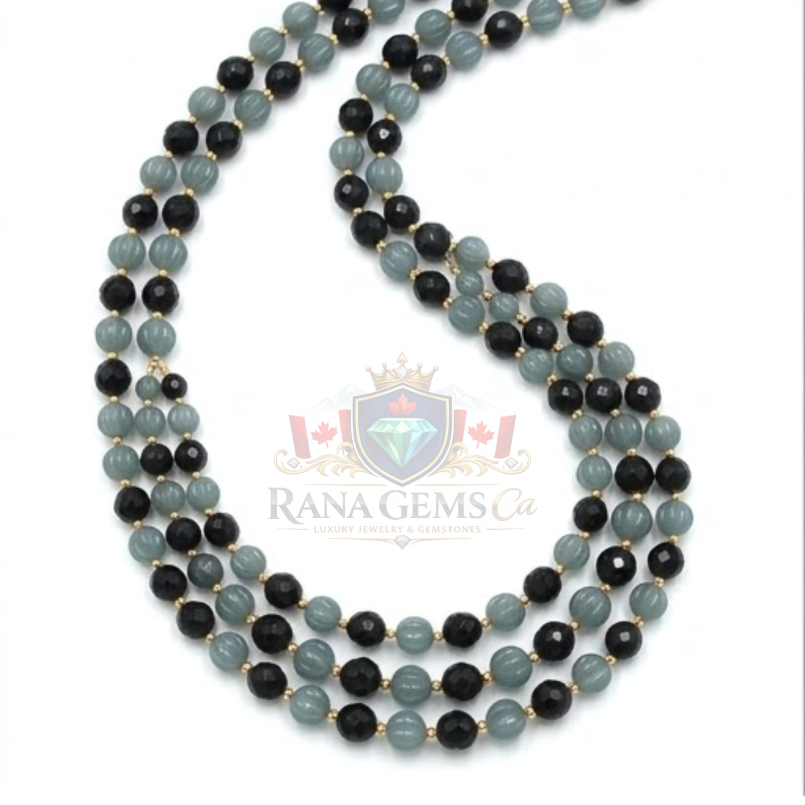 Onyx and Grey Pumpkin Malai Jade Necklace