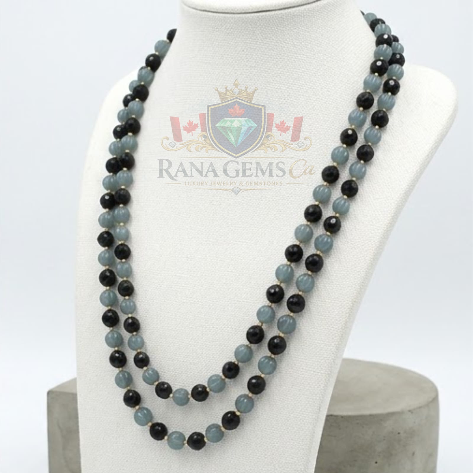 Onyx and Grey Pumpkin Malai Jade Necklace
