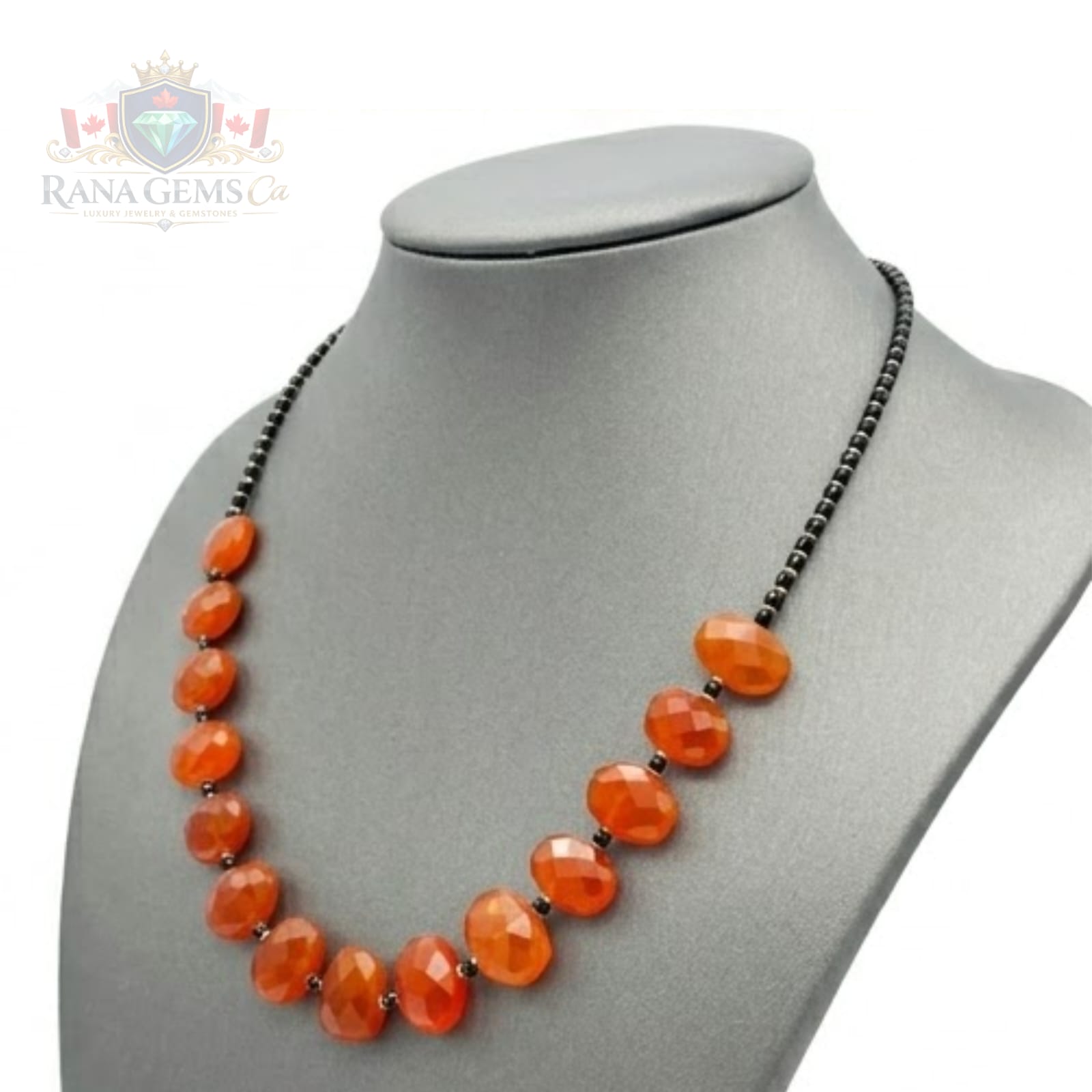 Flat Carnelian Necklace with Spinel