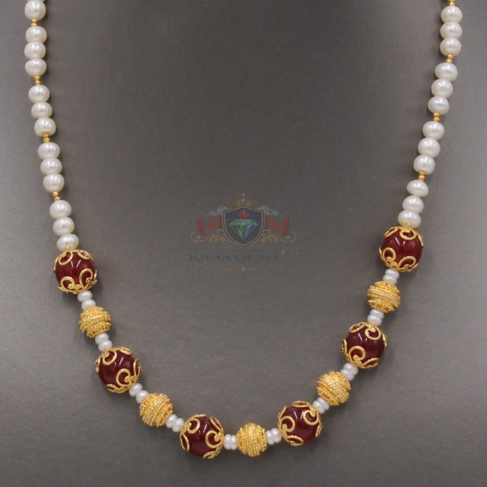 Pearl and Red Jade Necklace