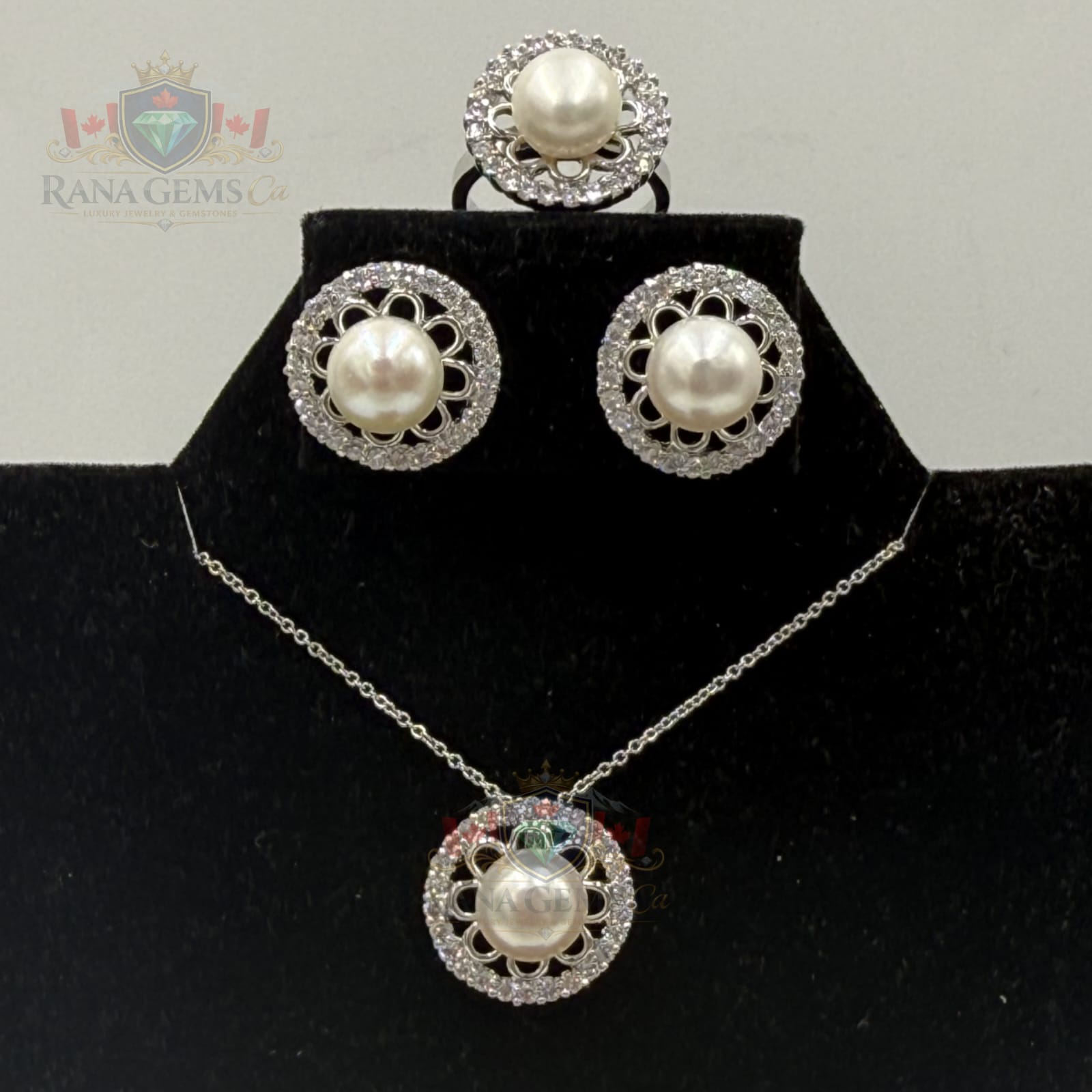White Freshwater Pearl Necklace, Ring & Earring Set