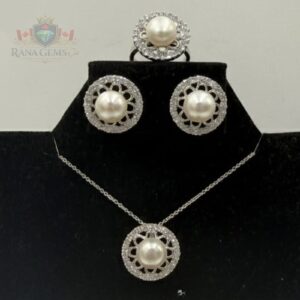 White Freshwater Pearl Necklace, Ring & Earring Set
