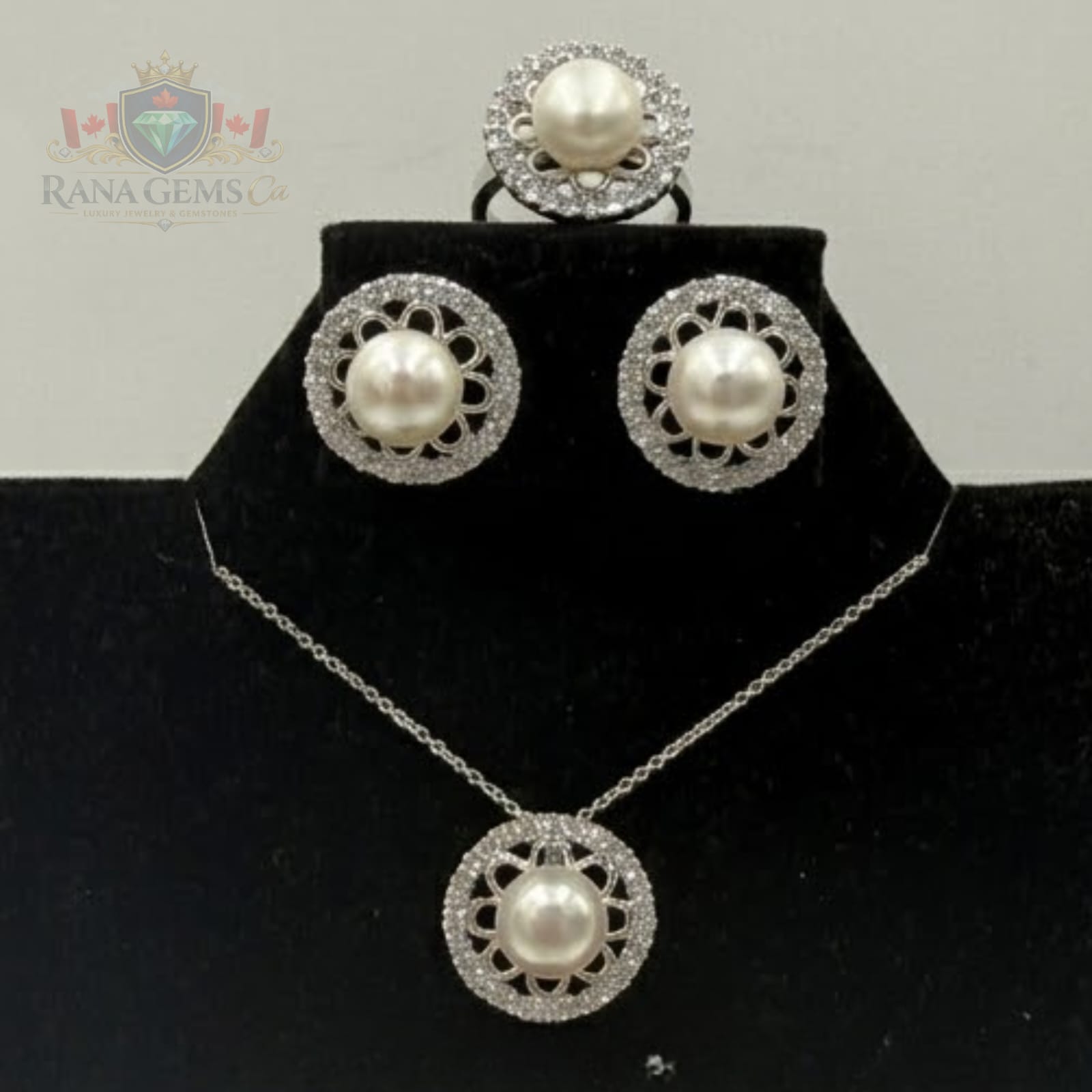 White Freshwater Pearl Necklace, Ring & Earring Set