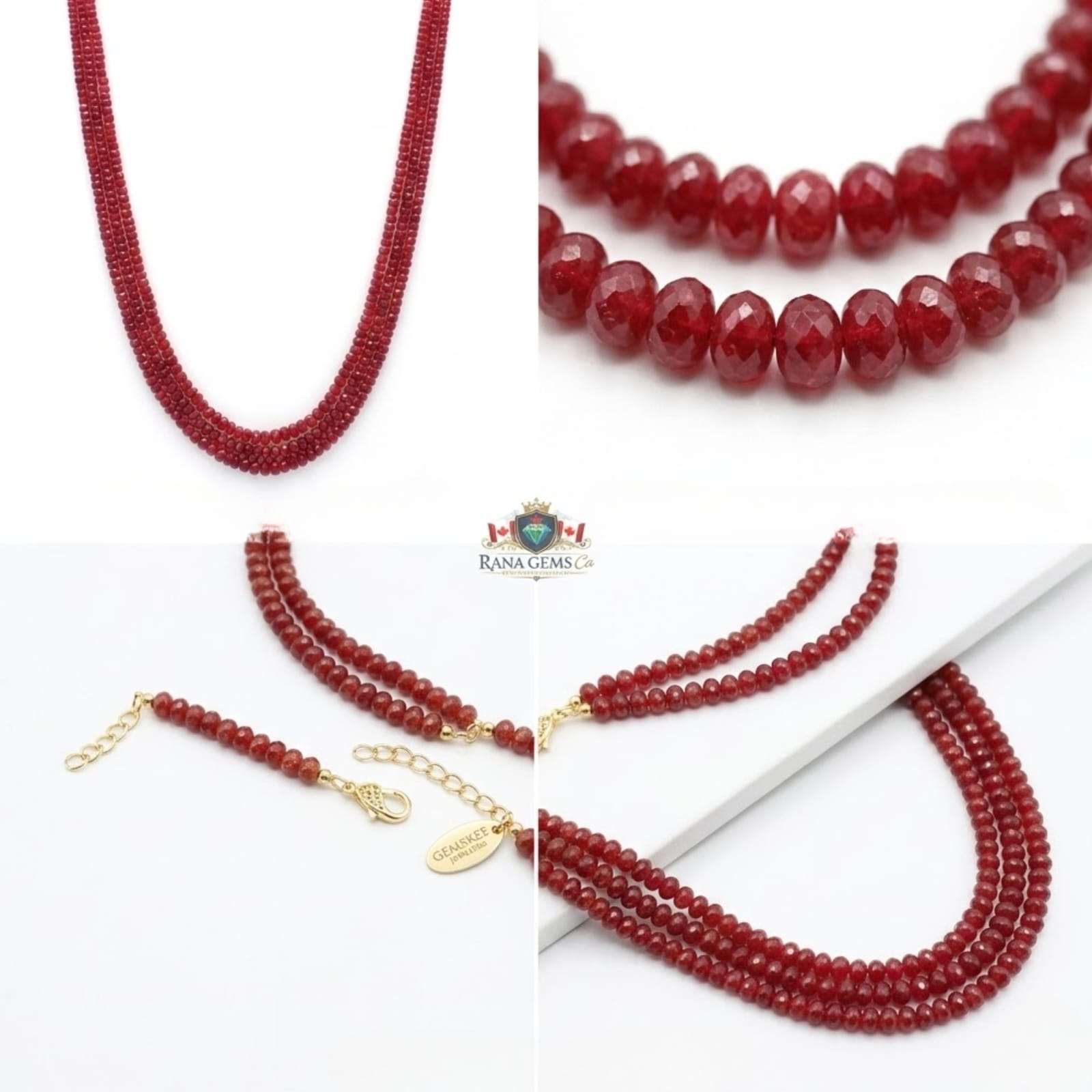 Faceted Three Layer Ruby Necklace