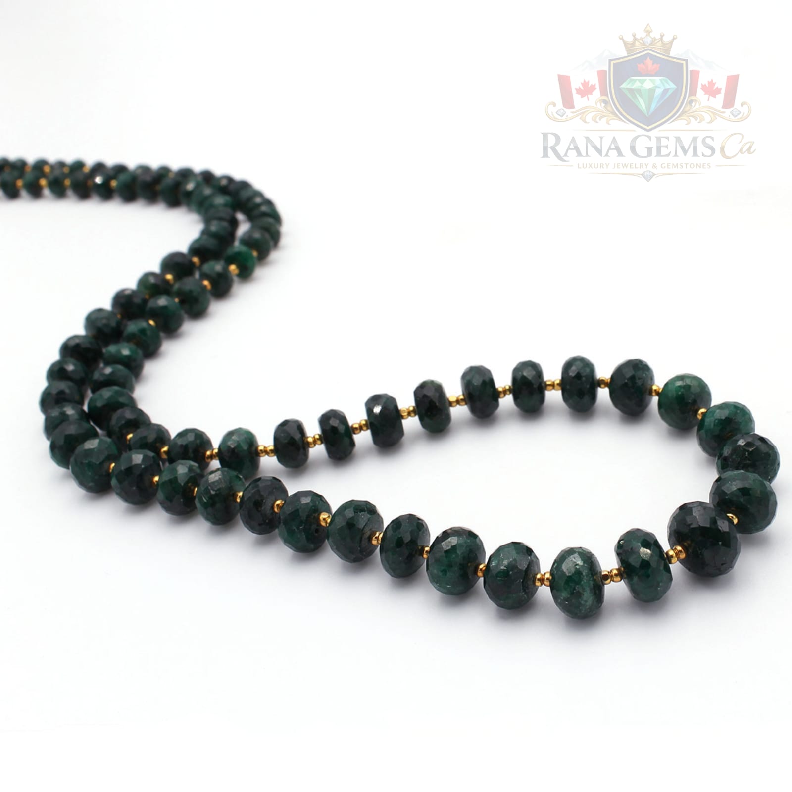 Emerald Necklace with Gold Beads, 320 carats